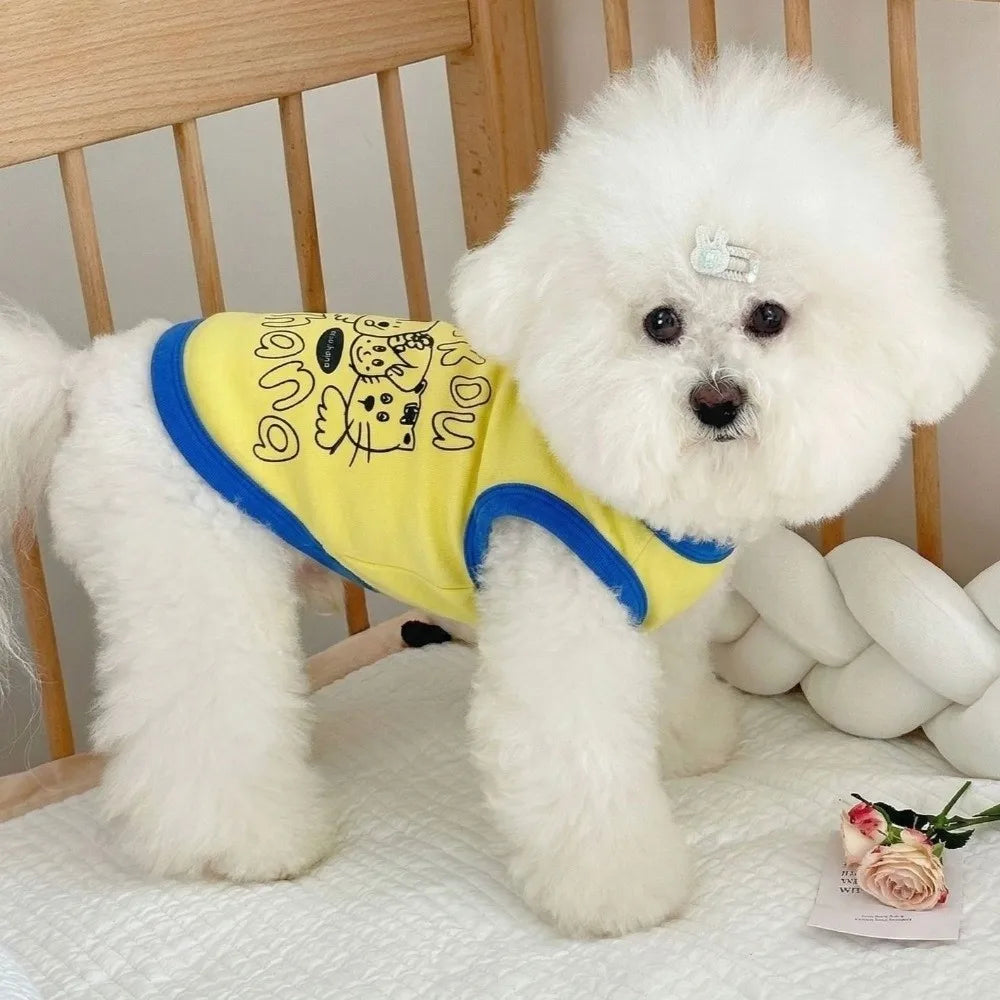 Cartoon Small Dog Vest – Color-Block Summer Pet Top S/M/L