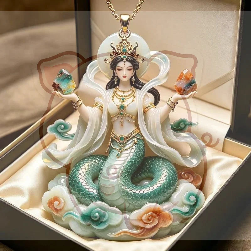 Nine Tailed Fox Enamel Pendant | Chinese Style Gold Necklace