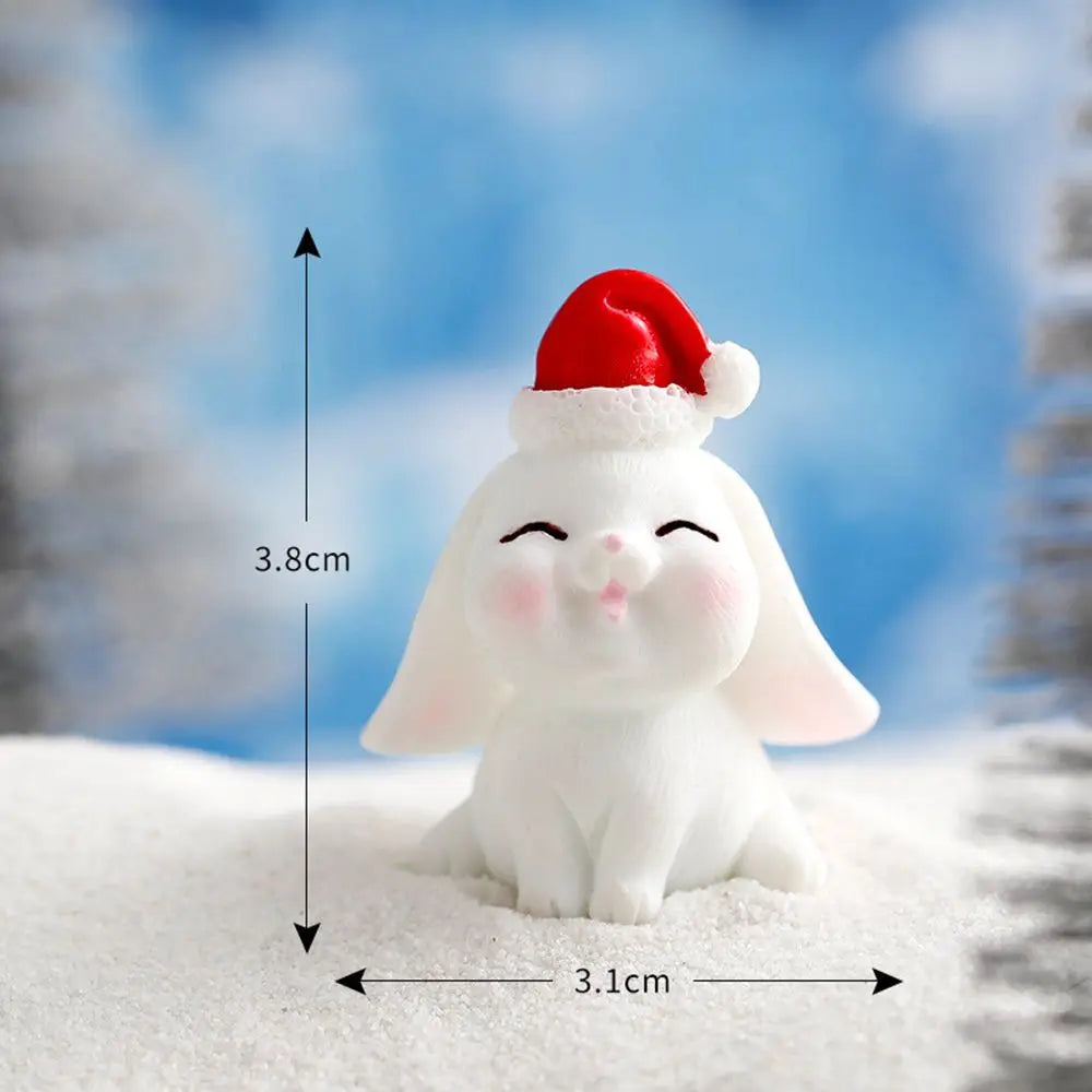 Snowman Bunny Miniature Figurine – Christmas Micro Landscape Décor