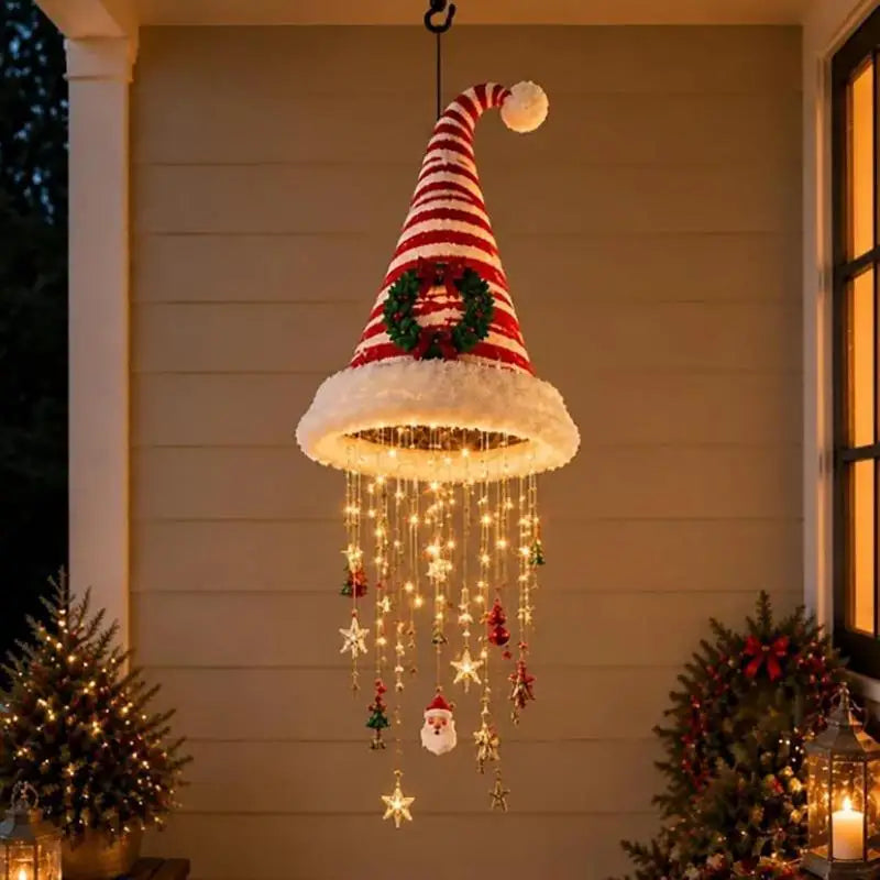 LED Witch Hat Wind Chime Hanging Décor – Glowing Iron Ornament