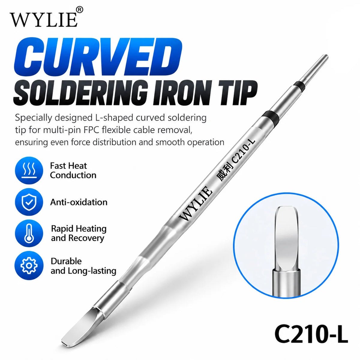 WYLIE C210-L Curved Soldering Tip – FPC & PCB Rework