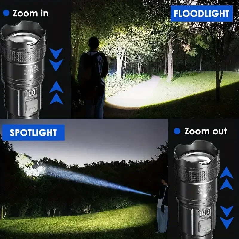 Ultra Bright LED Zoom Flashlight – Type-C Rechargeable 3 Modes