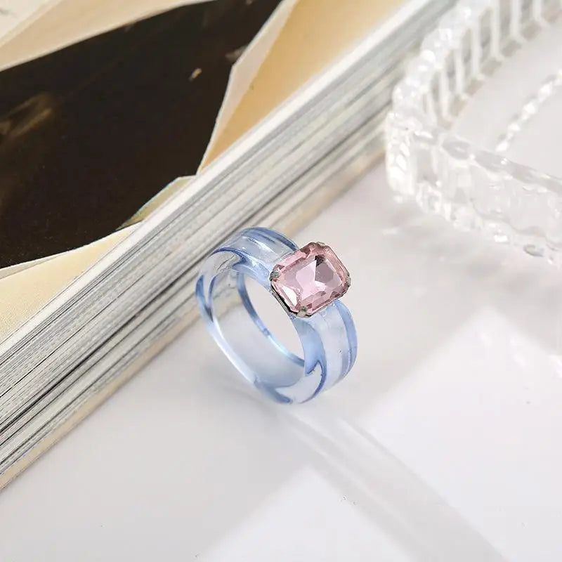 Y2K Chunky Resin Ring – Candy Color Rhinestone Fashion Jewelry