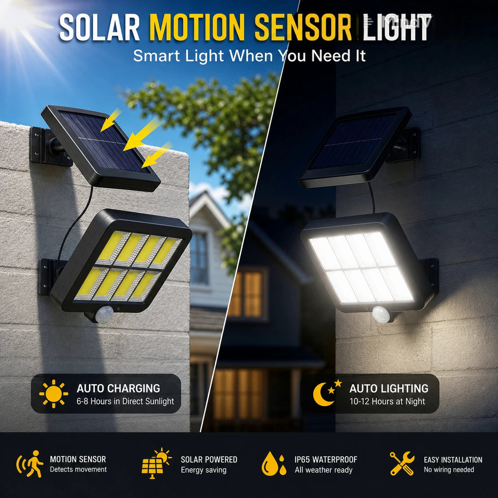 Solar Split Wall Light – PIR Motion Sensor IP65 COB LED Outdoor