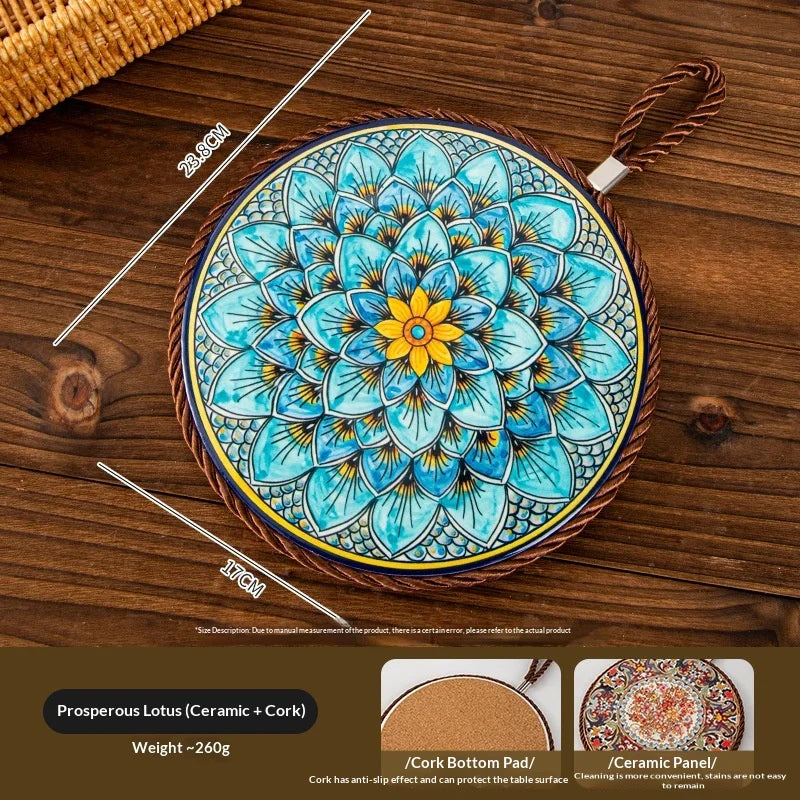 Vintage Ceramic Trivet Mat – Heat Resistant Non-Slip Table Pad