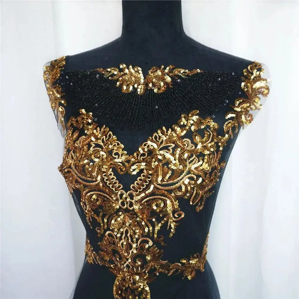 Gold Sequin Flower Applique Patches – 6-Piece Sew-On Set