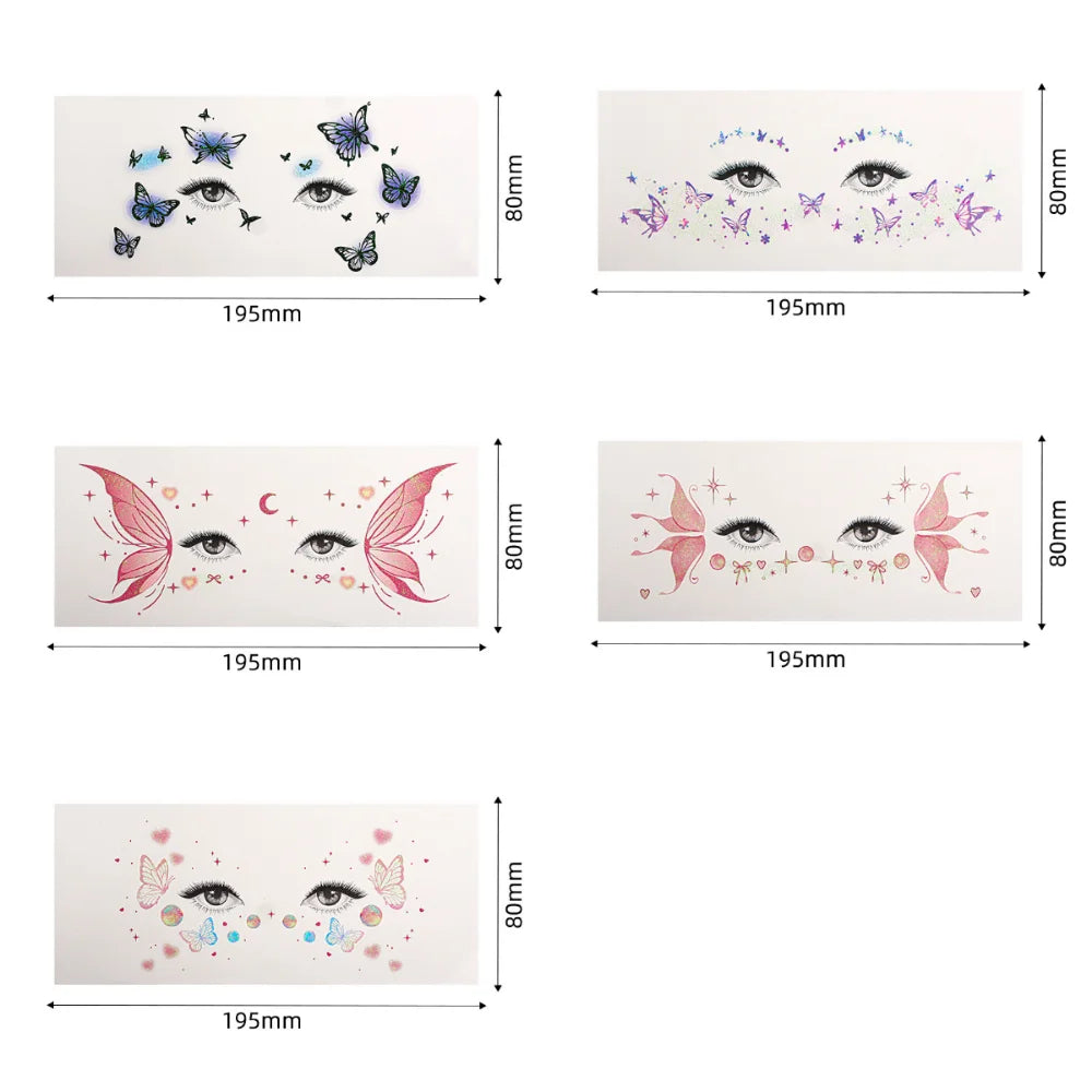 5-Pack Butterfly Face Glitter Temporary Tattoo Stickers