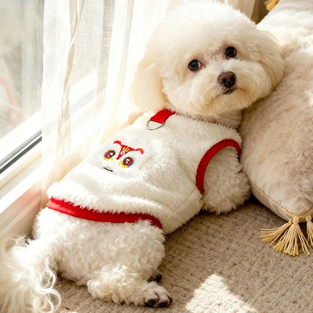 Lion Pattern Pet Sweater Vest – Warm Plush Coat for Cats & Dogs