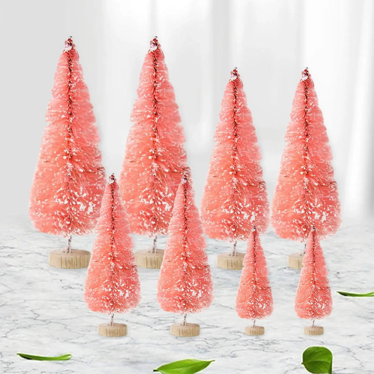 Miniature Pine Tree Set – 8 Bottle Brush Trees with Wooden Bases