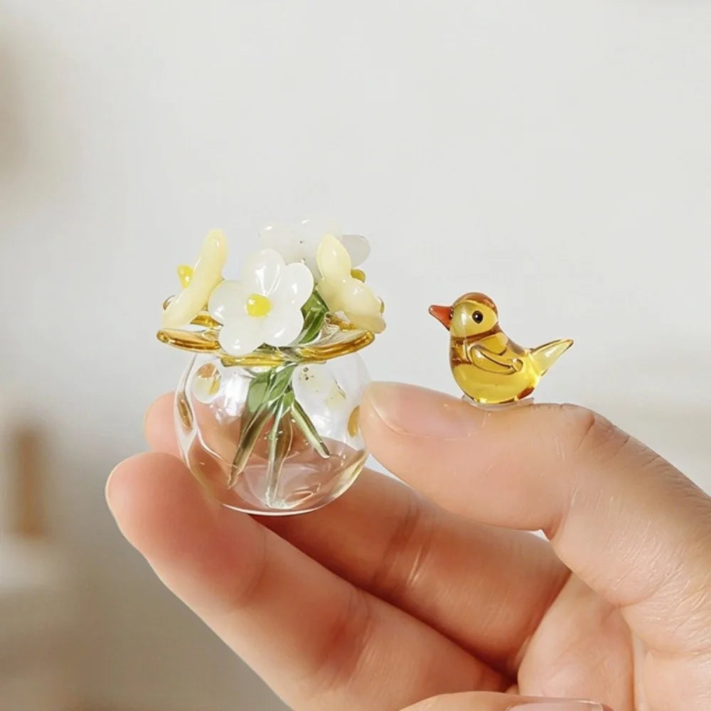 Mini Hand-Blown Glass Flower Decor Set with Vase | 5 Piece