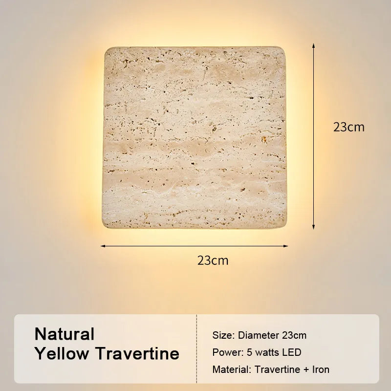 Retro LED Wall Lamp – Natural Yellow Travertine Stone Light