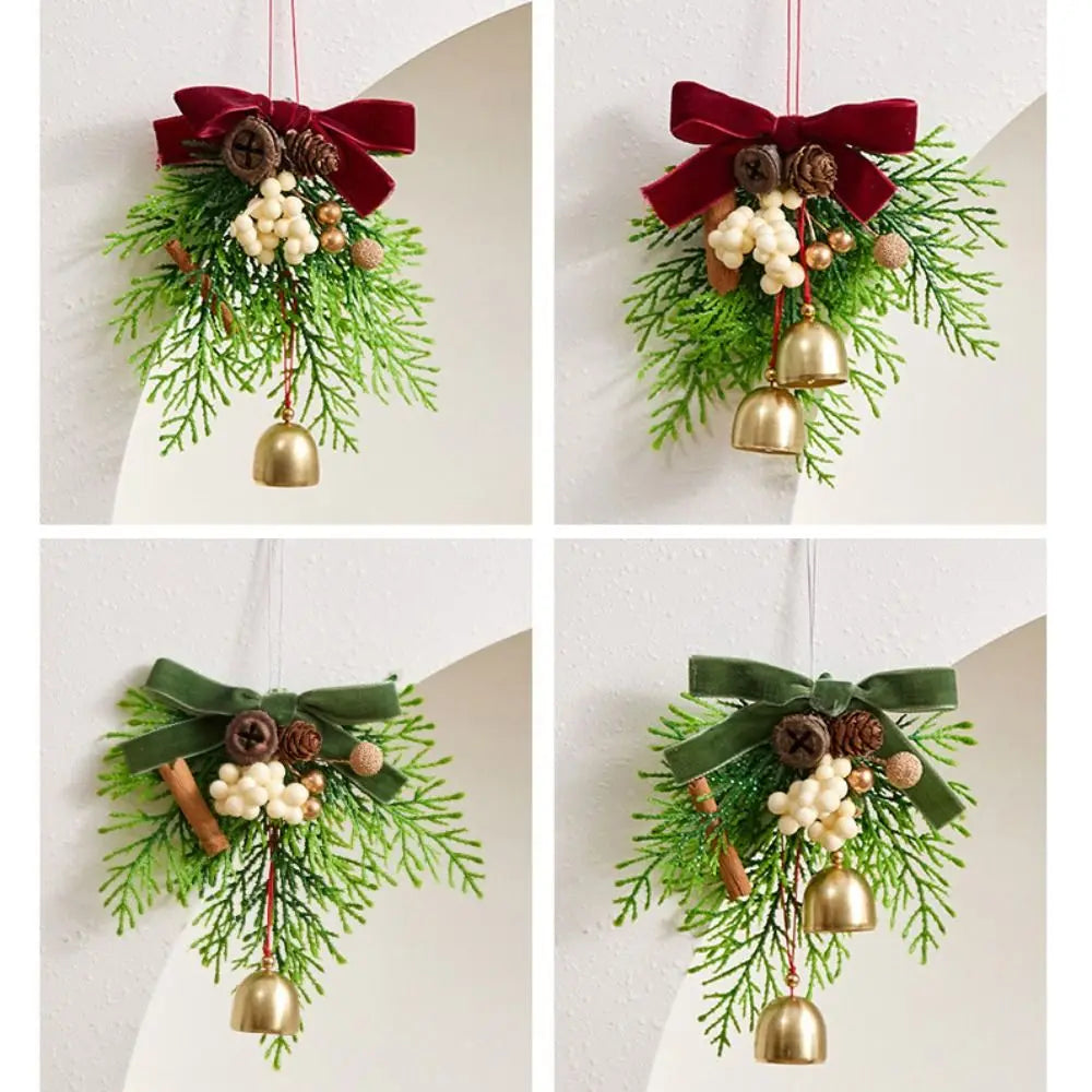 Red Velvet Bow Christmas Bell Ornament | Pine Cone Pendant