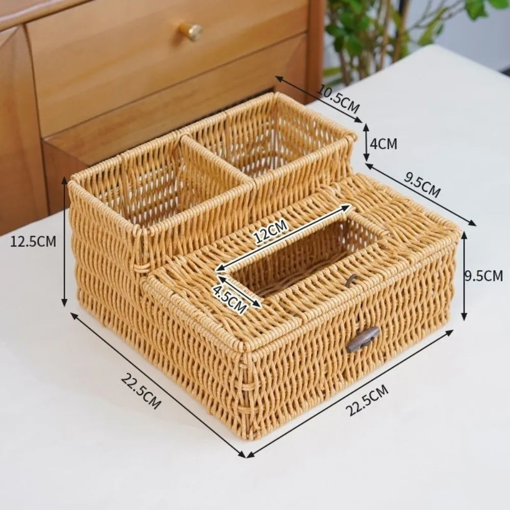 Woven Tissue Box Organizer – Handmade Rattan Desktop Storage