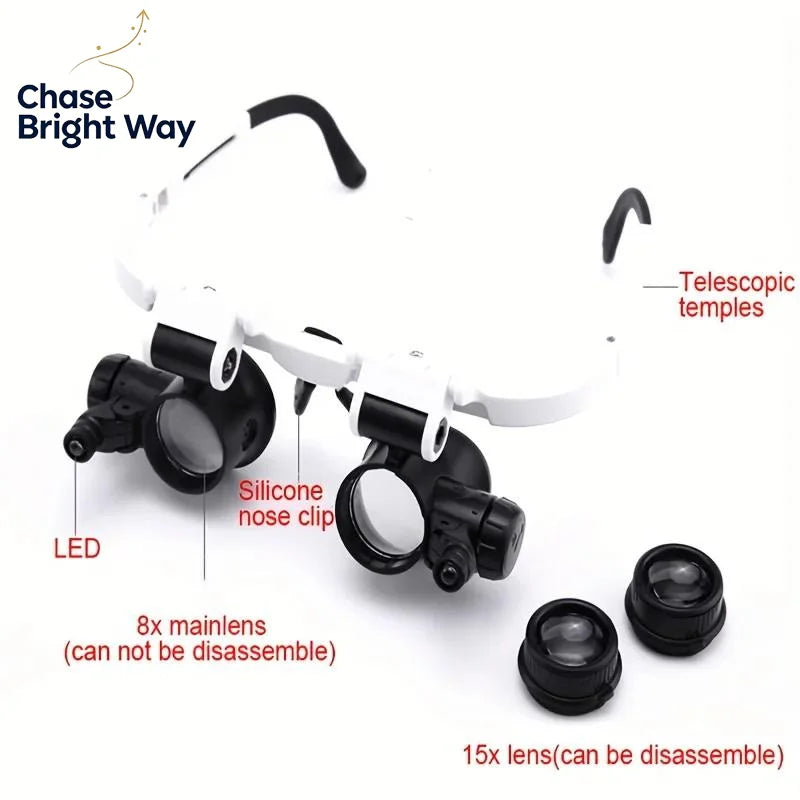 LED Headband Magnifier Glasses 8X 15X 23X – Jeweler Loupe