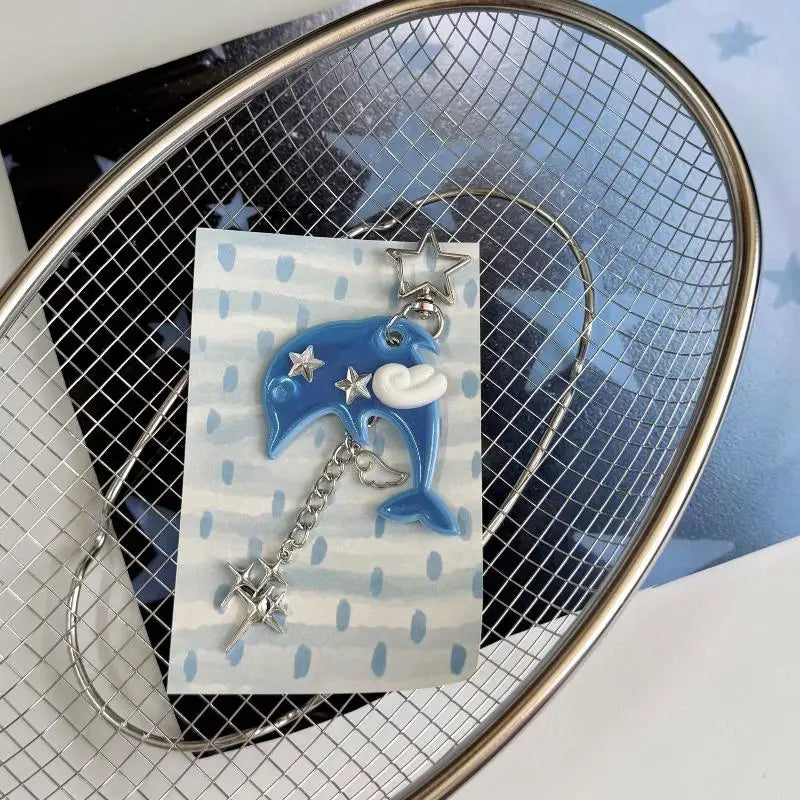 Y2K Dolphin Keychain – Vintage Resin Bag Charm Pendant