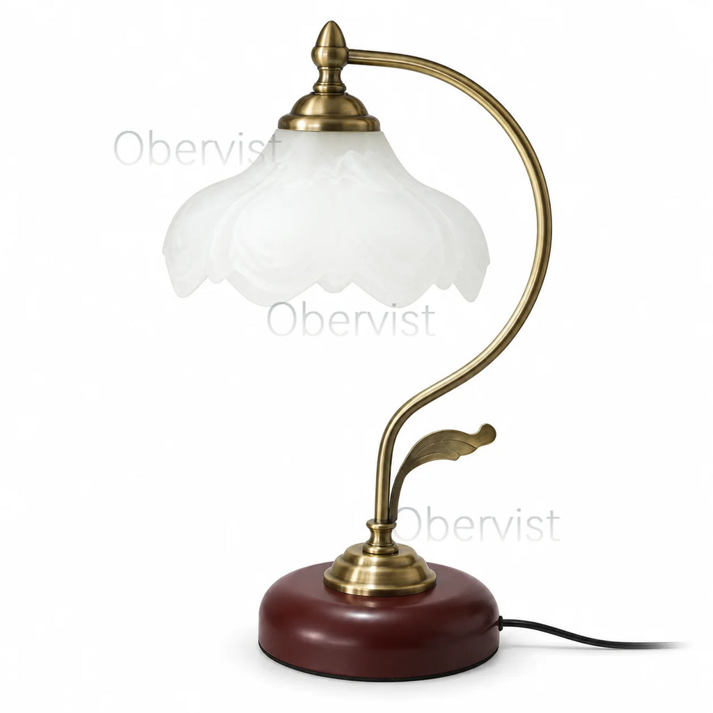 Vintage Nordic Table Lamp – Frosted Glass Flower Shade | E27