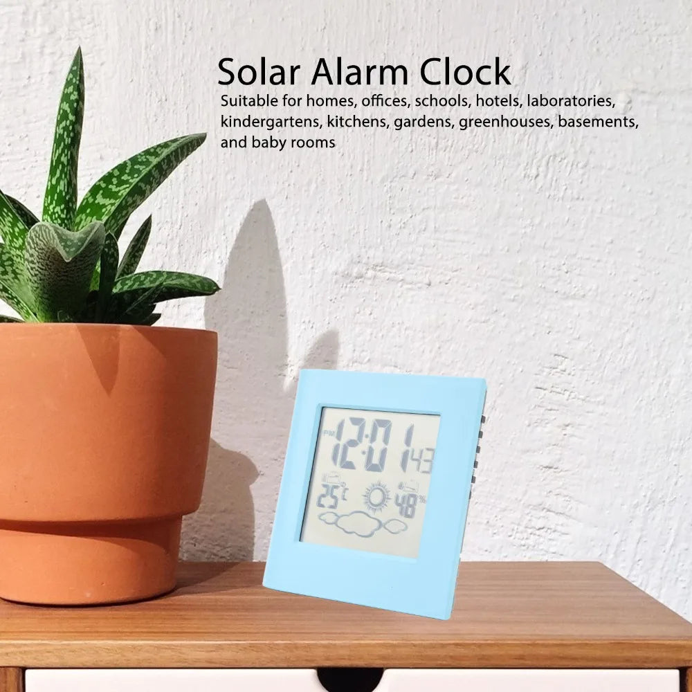 Solar Battery Alarm Clock LCD Weather Forecast Display