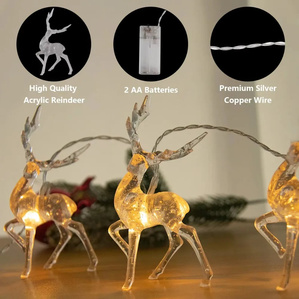 3D Reindeer LED String Lights 1.5m Battery Powered Indoor