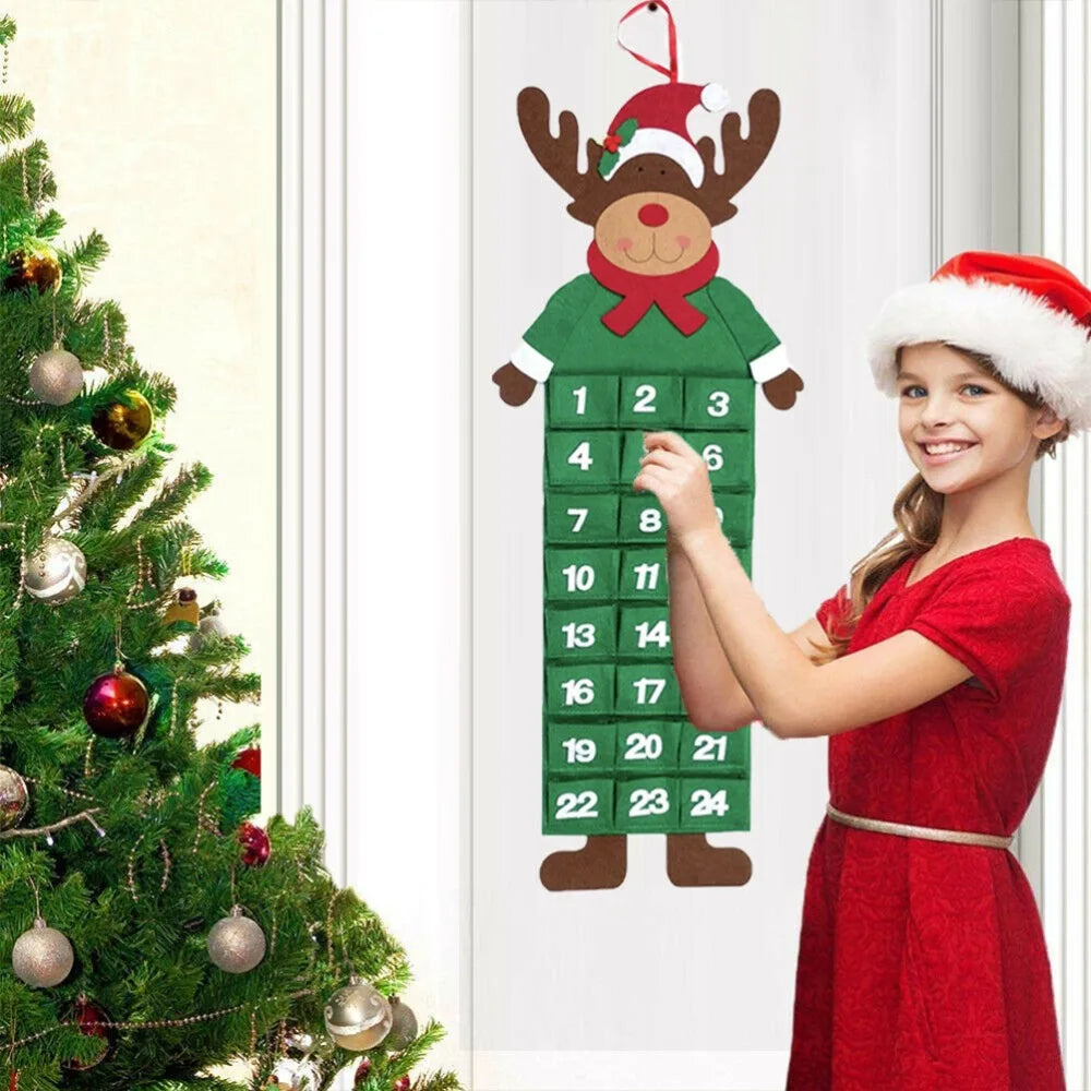 Felt Christmas Tree Advent Calendar – 24 Pocket Hanging Decor