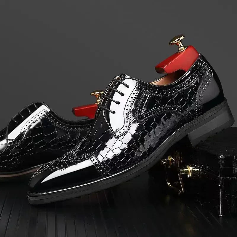 Men's Pointed Toe Brogue Oxford Dress Shoes | Sizes 38–48