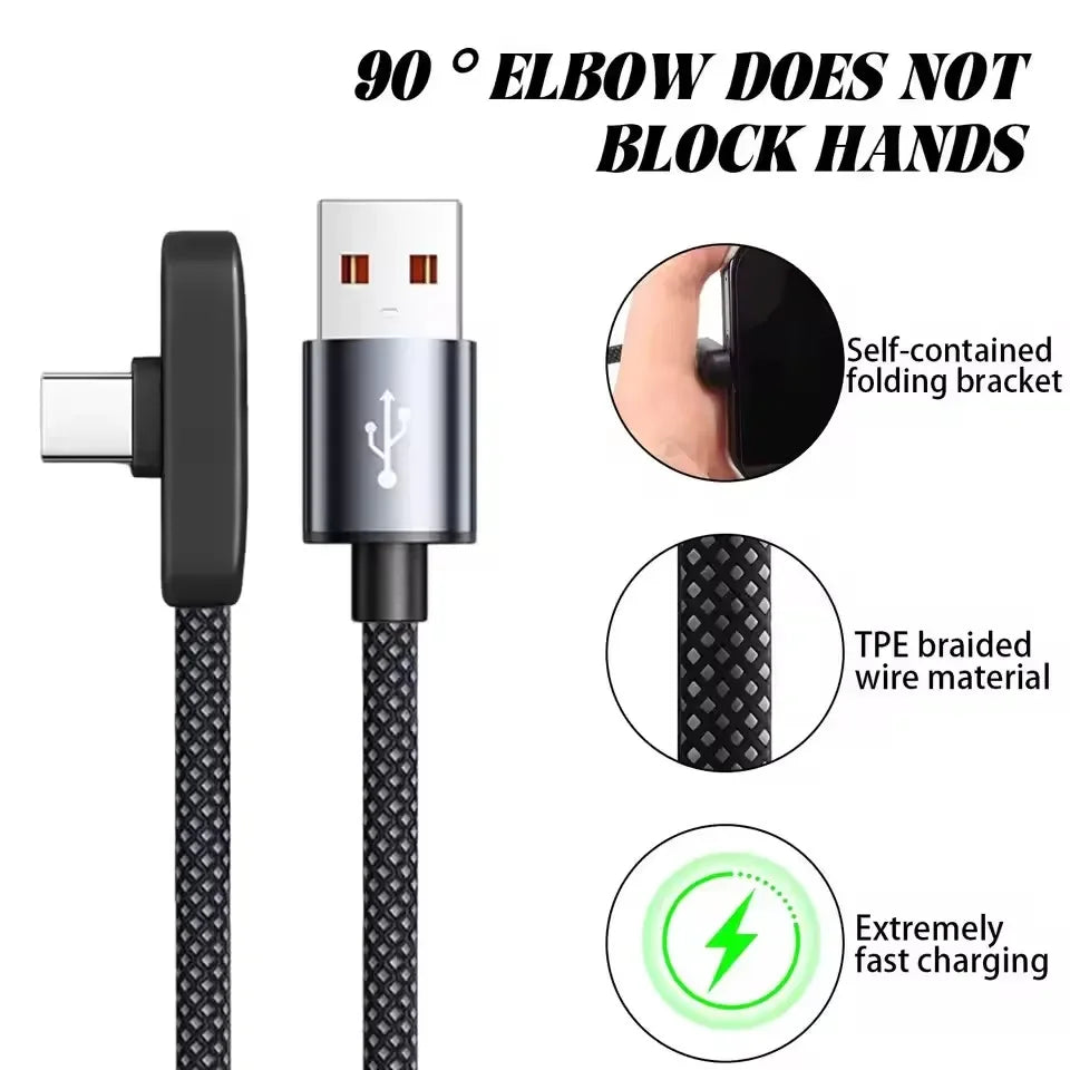 100W USB-A to USB-C Fast Charging Cable – 90° Right-Angle Braid