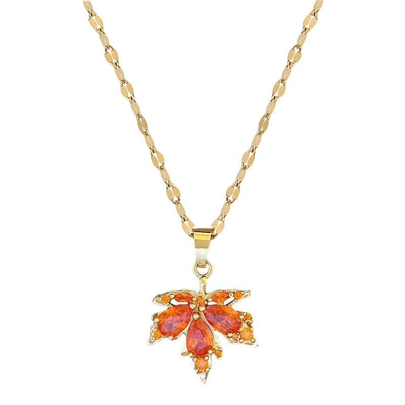 Red Leaf Pendant Necklace – Adjustable Chain for Women