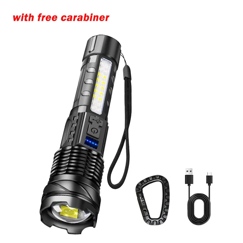 Type-C Rechargeable LED Flashlight – Zoomable 7-Mode Torch