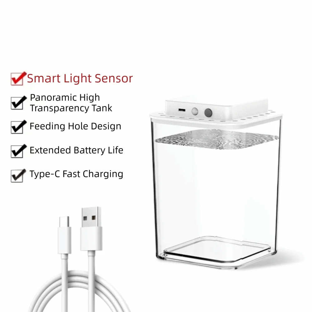 Desktop Acrylic Fish Tank – LED Light & USB Self-Circulating Filter