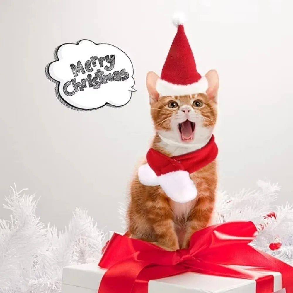 2-Pack Christmas Dog & Cat Scarf Hat Set – Adjustable Bandana