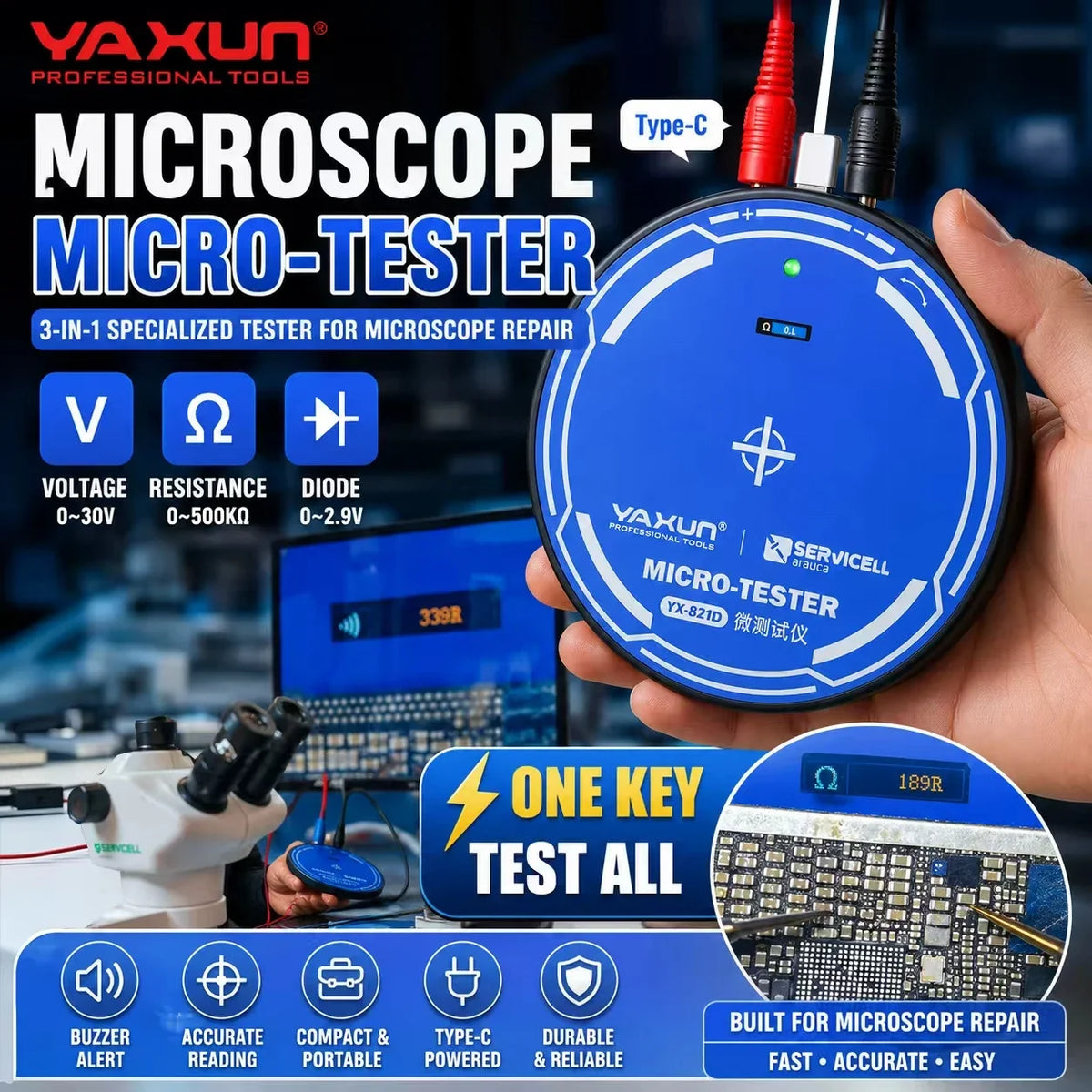 YAXUN YX-821D Micro-Tester | PCB Voltage Diode Continuity Tool