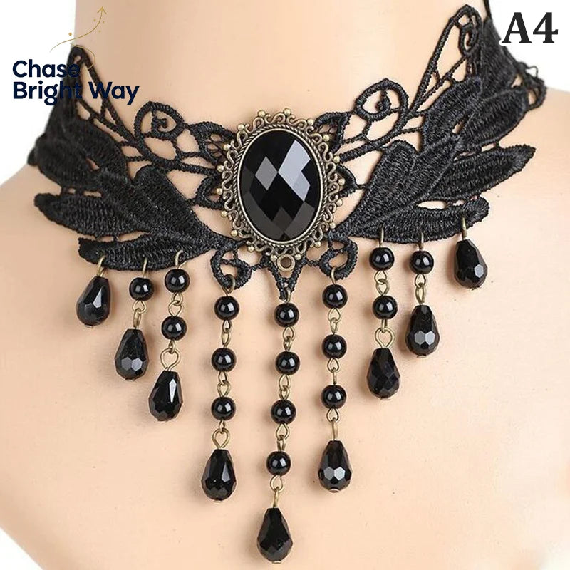Gothic Crystal Lace Choker Necklace | Neo-Victorian Women's Jewelry