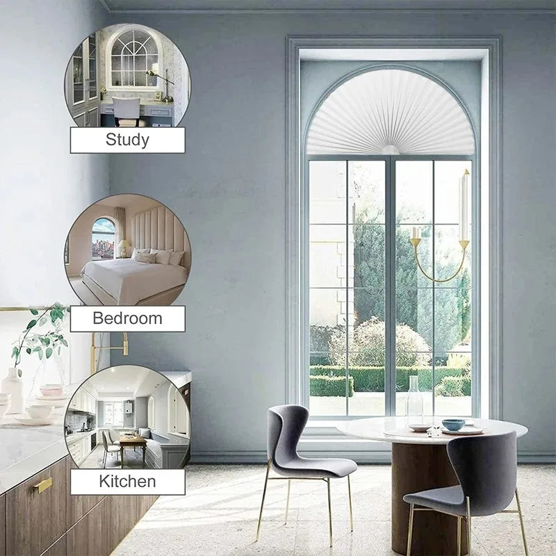 Self-Adhesive Arch Pleated Blind – Half Blackout Window Shade