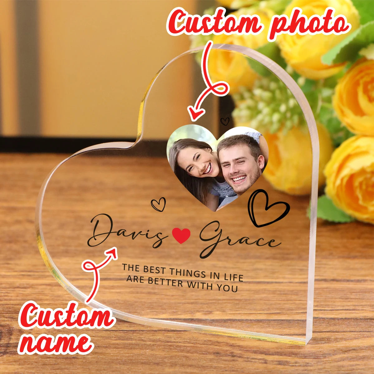 Personalized Heart Acrylic Ornament – Custom Name & Photo