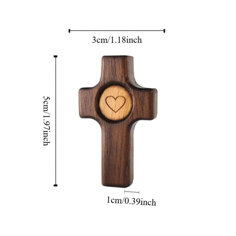 Walnut Wood Pocket Cross – Heart Pattern Spiritual Fidget