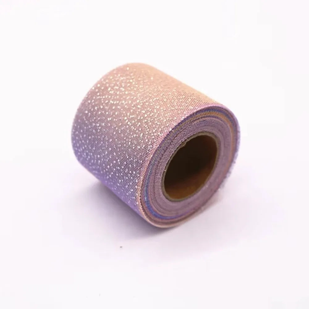 25 Yards Rainbow Tulle Mesh Ribbon – Silver Glitter Dot 6cm