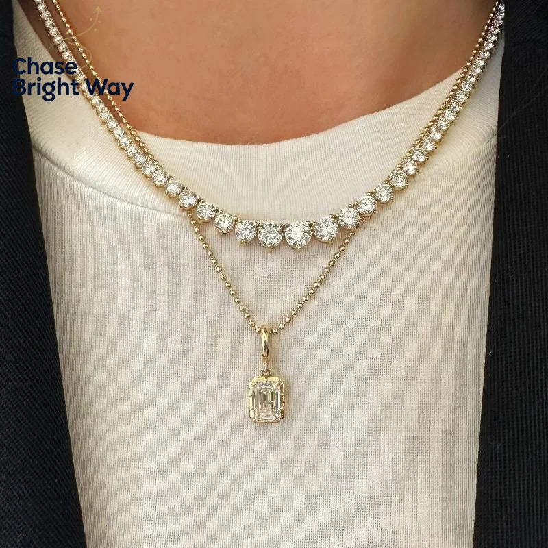 Women's Dainty CZ Pendant Necklace | Mixed Metal Bead Chain
