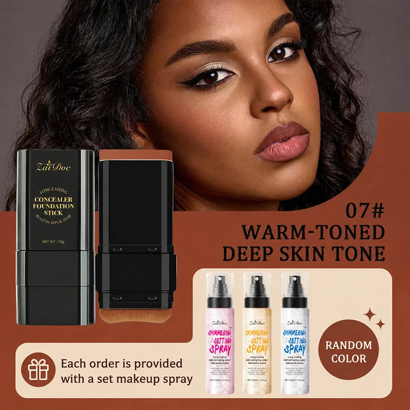 ZaiDoc 2-in-1 Concealer Foundation Stick | 7 Shades + Setting Spray