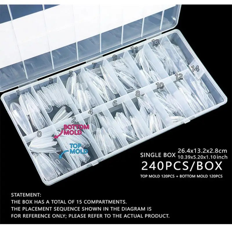 240pcs Sandwich Dual Nail Forms – 15 Oval Sizes Extension Molds