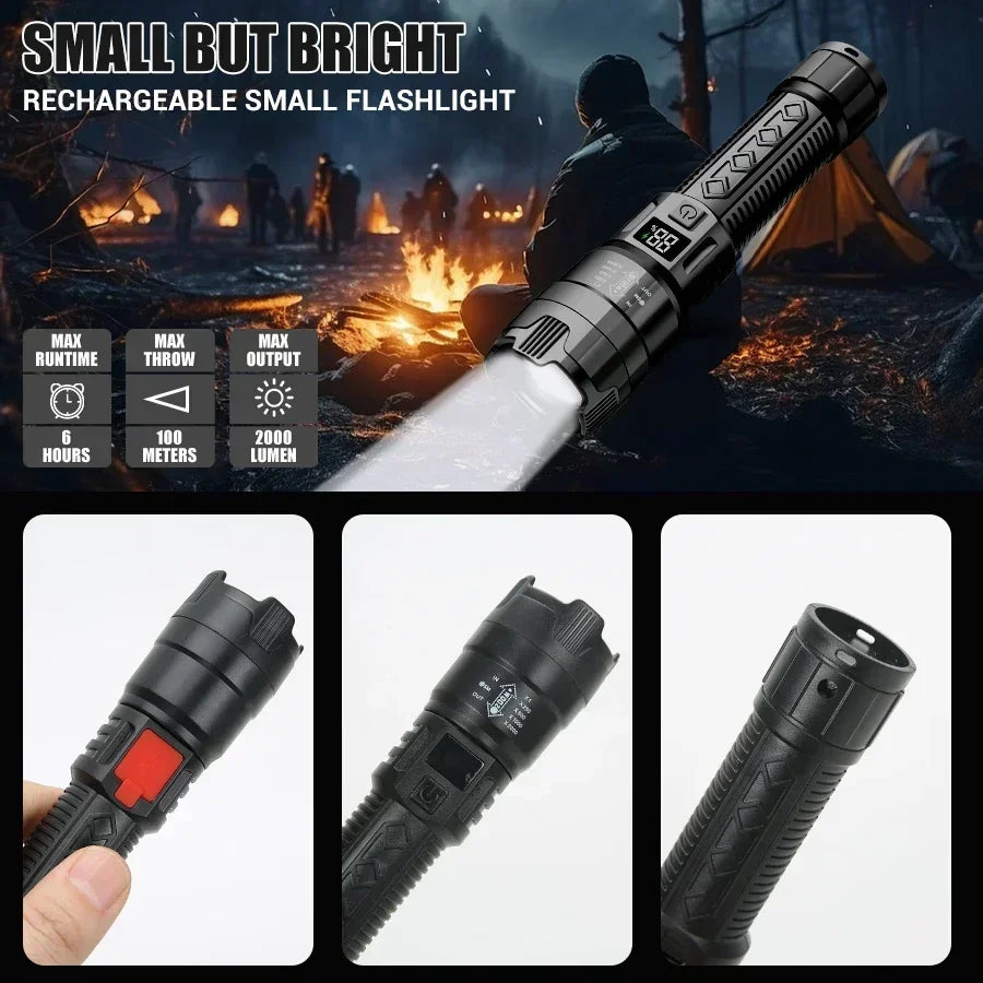 Ultra Bright 2000LM LED Flashlight – USB-C Rechargeable Zoom Torch