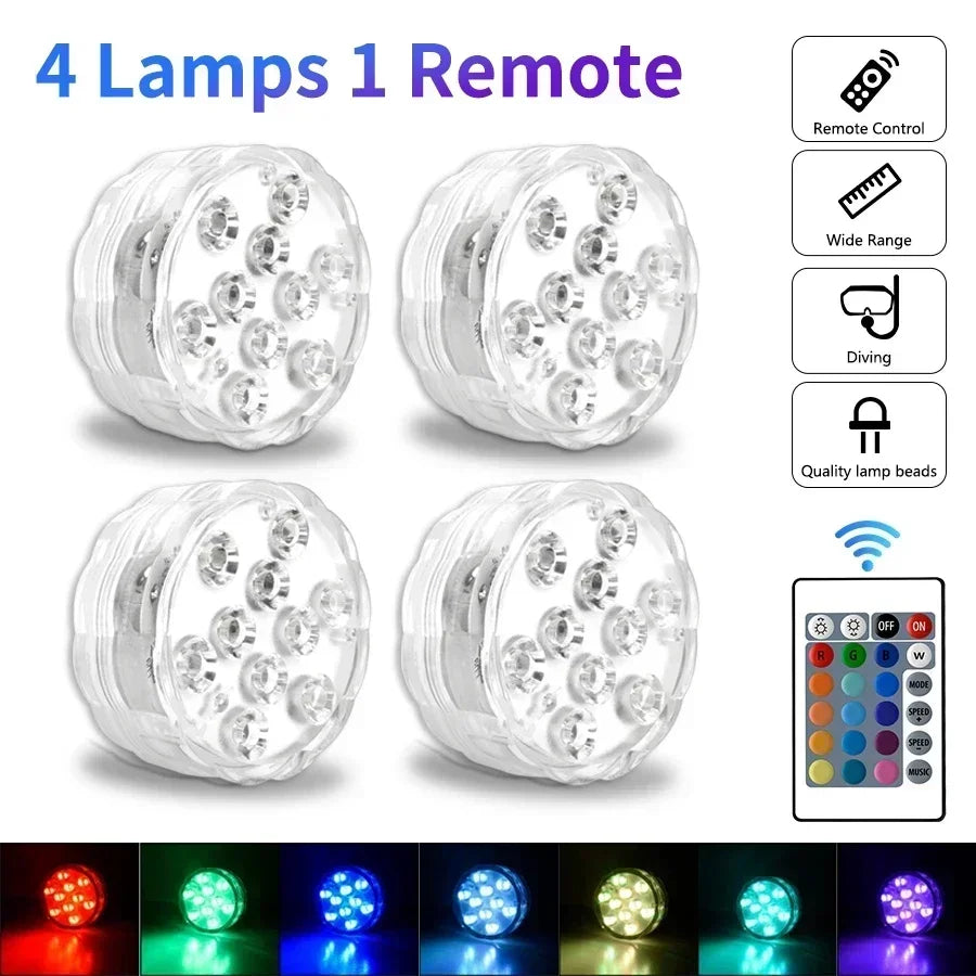 RGB Underwater LED Pool Light – 10 LED Remote IP68 Waterproof