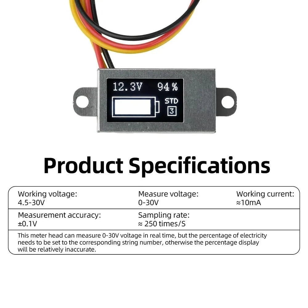 OLED Dual Display Battery Voltage Capacity Meter | 1-6S DC 30V