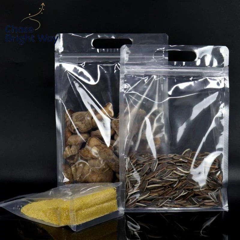 Stand Up Food Storage Bags with Handle – 50pcs Resealable