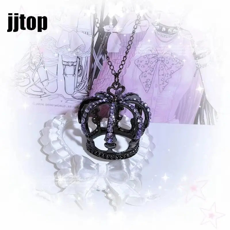 3D Rhinestone Crown Pendant Necklace – Long Sweater Chain