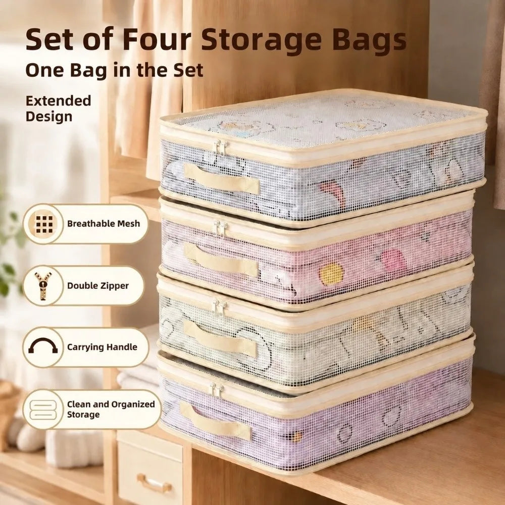 4-Pack Stackable Foldable Mesh Storage Bags – Wardrobe Organizer