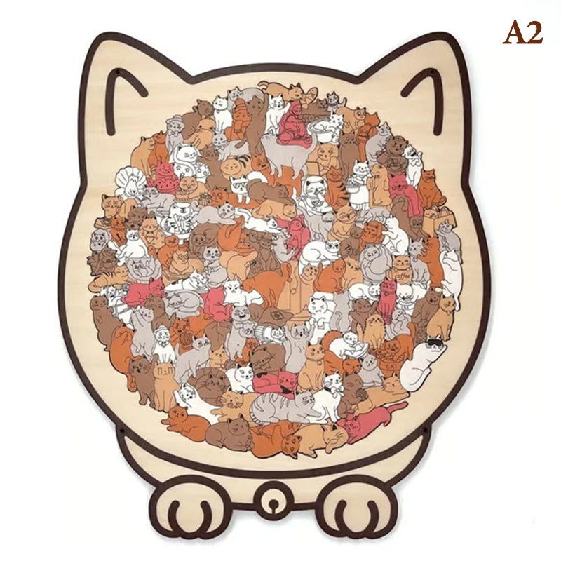 135-Piece Cat-Shaped Wooden Jigsaw Puzzle – Morandi Color
