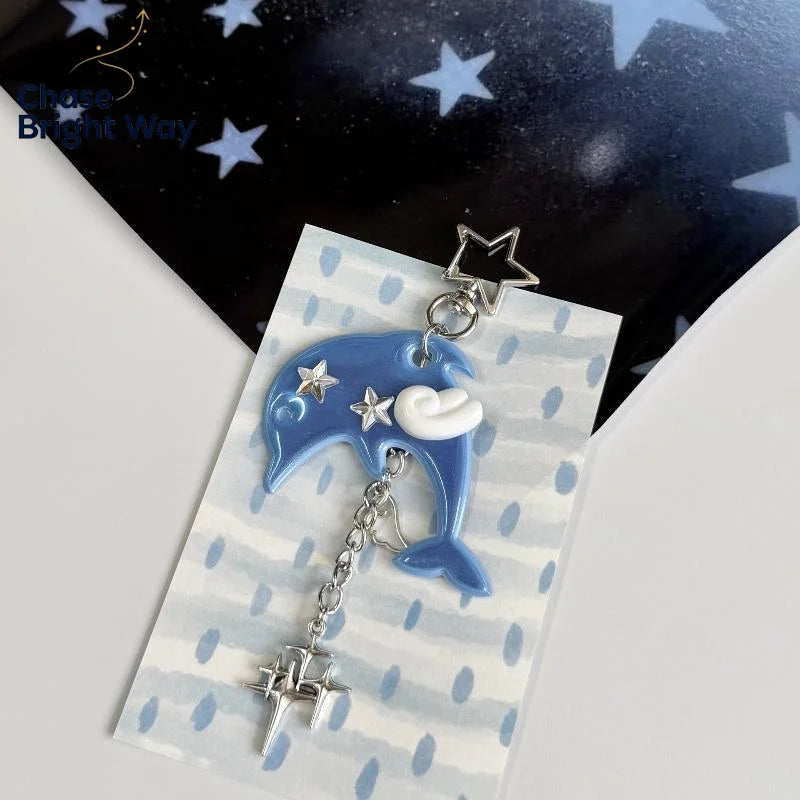 Y2K Dolphin Keychain – Vintage Resin Bag Charm Pendant
