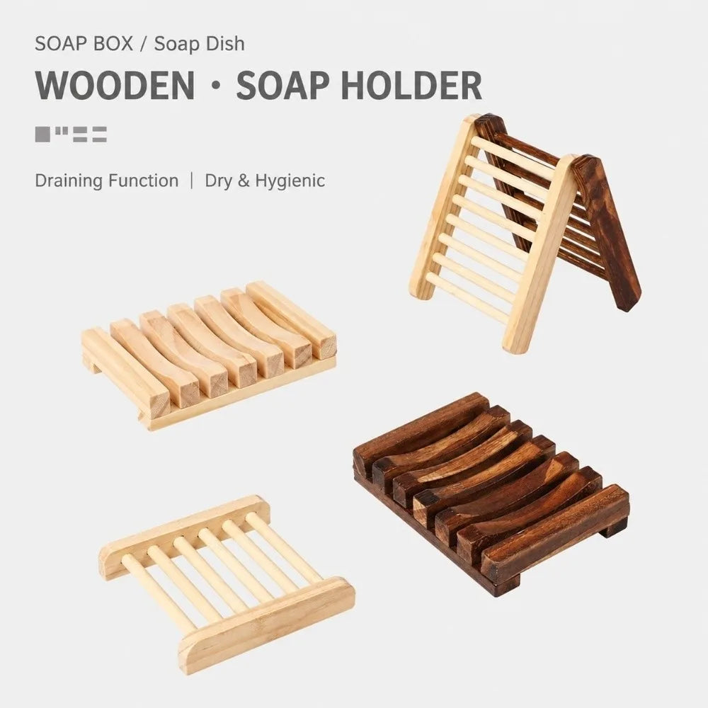 Natural Pine Wood Soap Dish – Slatted Quick-Drain Soap Tray