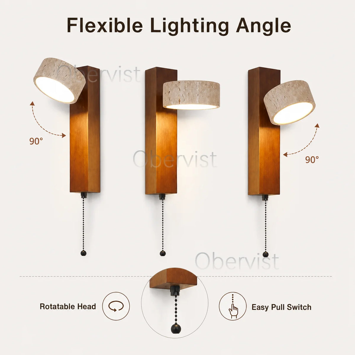 Wabi Sabi Travertine Wood Wall Sconce – Rotatable LED Light