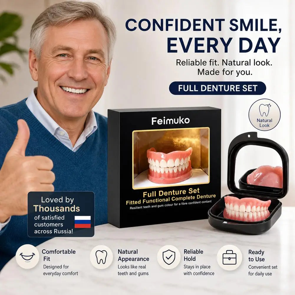 Silicone Instant Dentures Set with Mirror Case | Natural Look