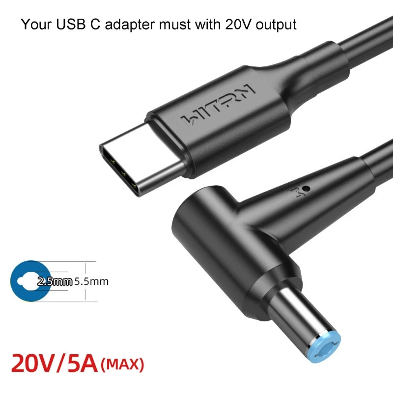 USB-C PD to 12V DC Barrel Converter Cable 5.5x2.5mm 120cm